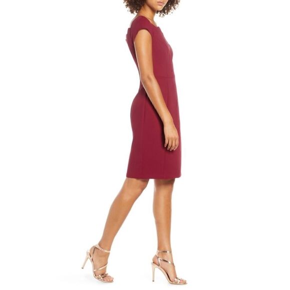 New women’s Harlyn Burgundy Dress Scalloped large short sleeve semi formal midi - Picture 2 of 8